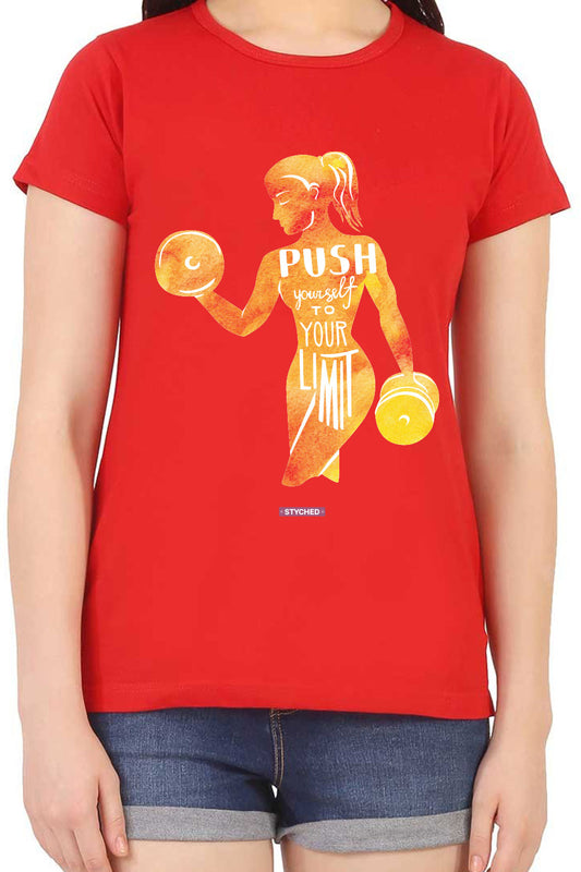 Push Yourself To Your Limit Graphic T-Shirt Red Color