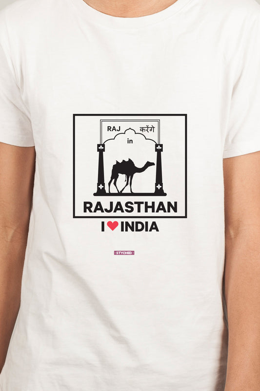 I Love Rajasthan - Styched in India Graphic T-Shirt White Color