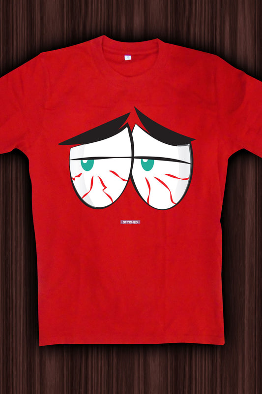 Sleepy Soul, Tired Red Eyes - Quirky Graphic T-Shirt Red Color