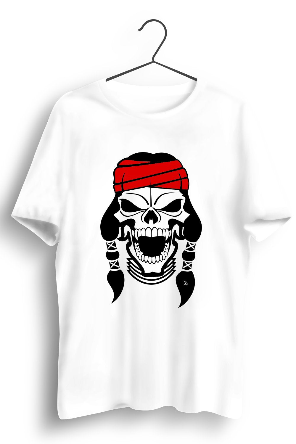 Red Indian Skull Graphic Printed White Tshirt