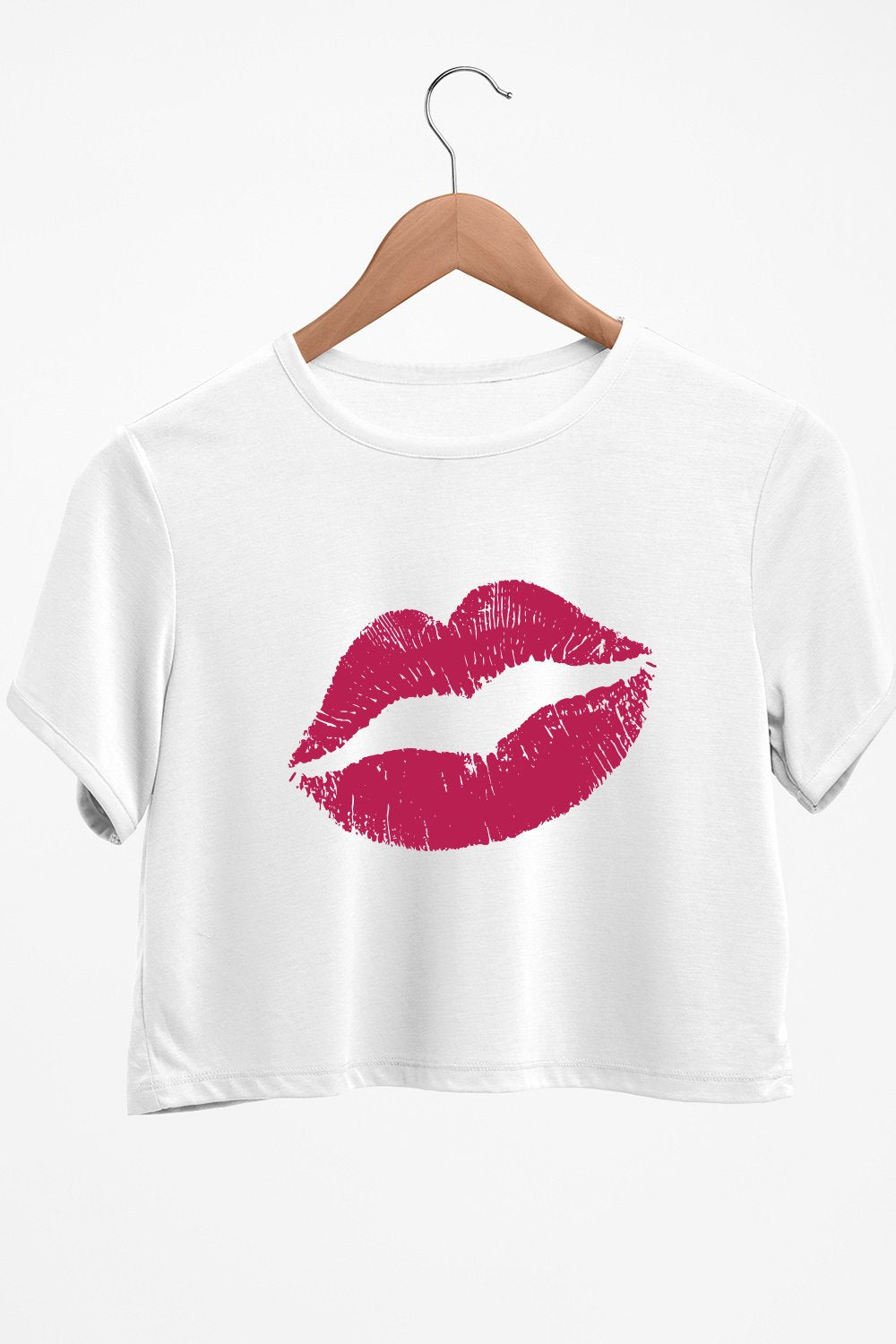 Red Lip Graphic Printed White Crop Top