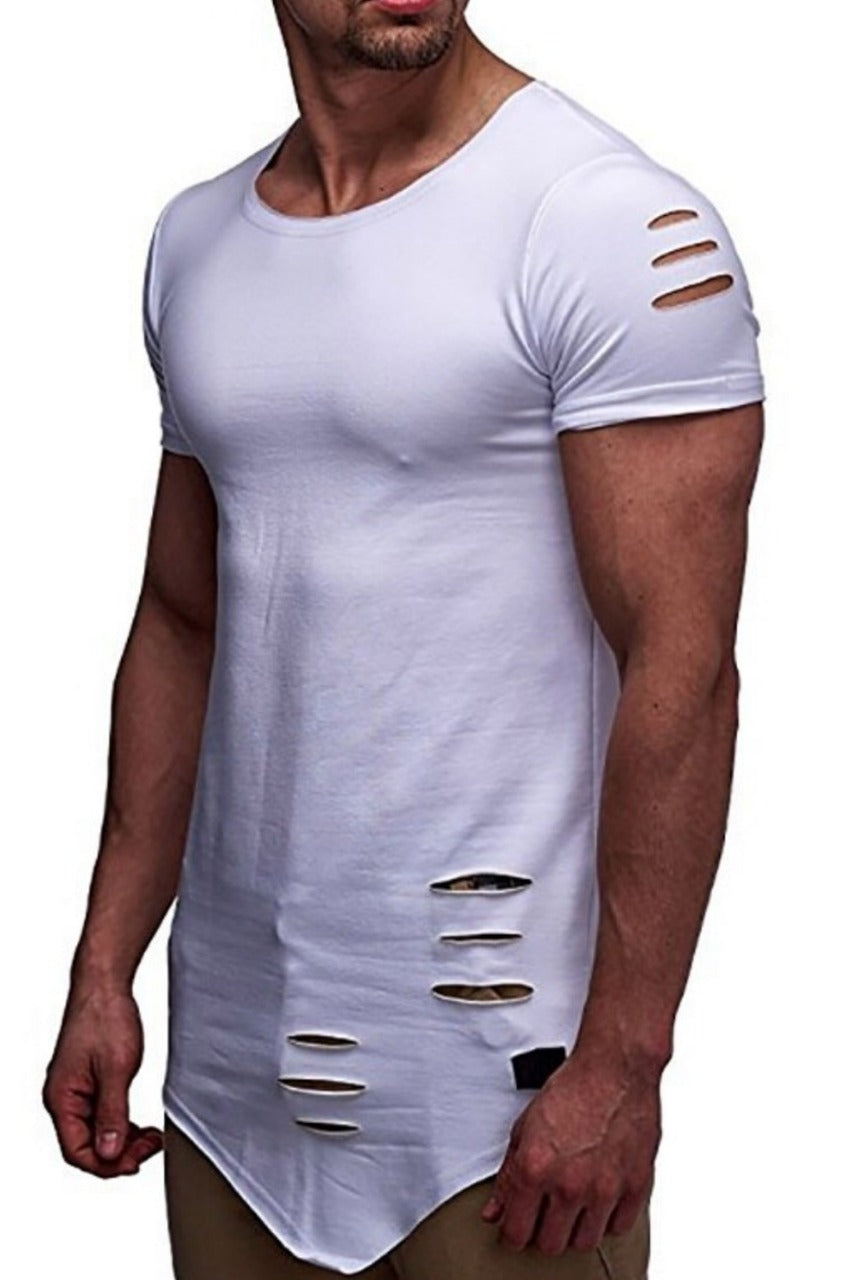 White Ripped Asymmetrical Tshirt