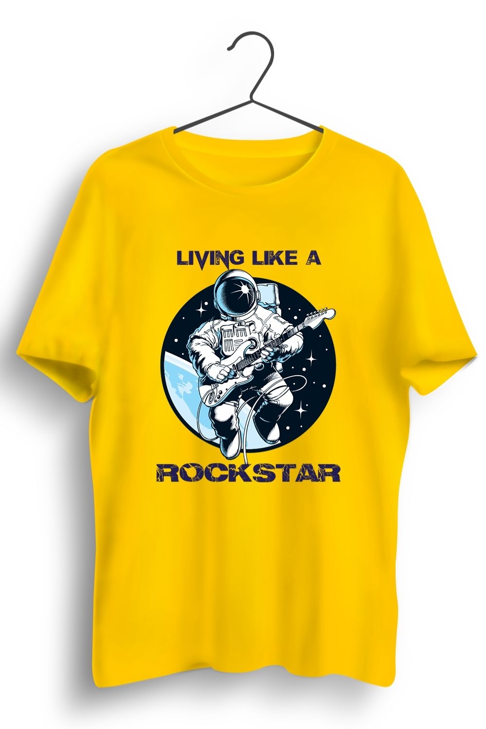 Living Like a Rockstar Graphic Printed Yellow Tshirt