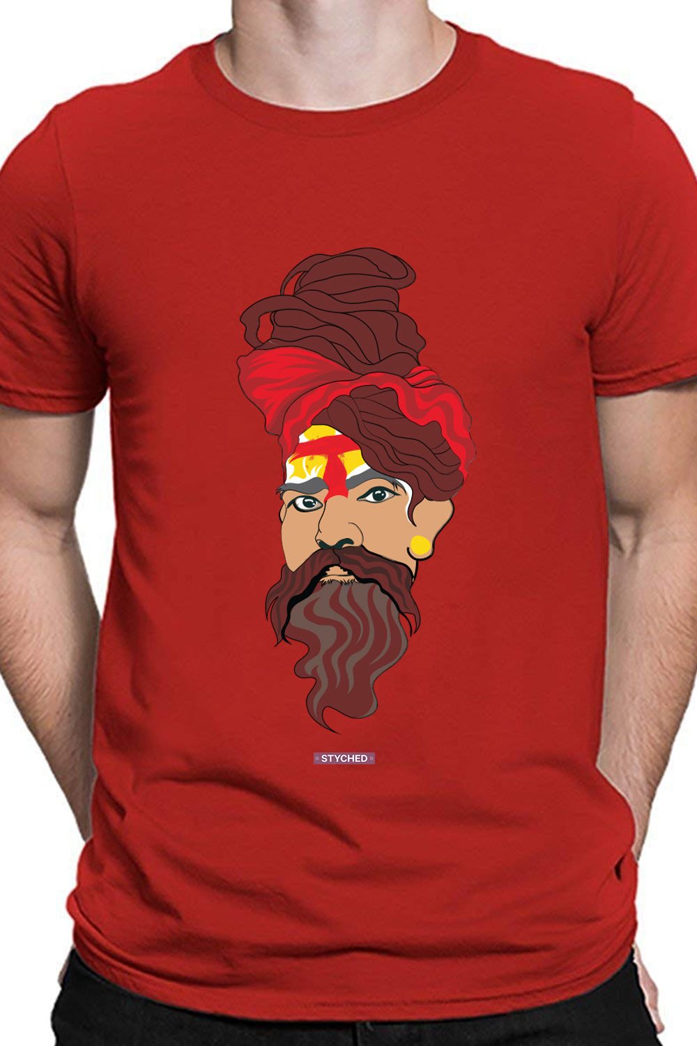 Sadhu baba - Quirky Graphic T-Shirt Red Color