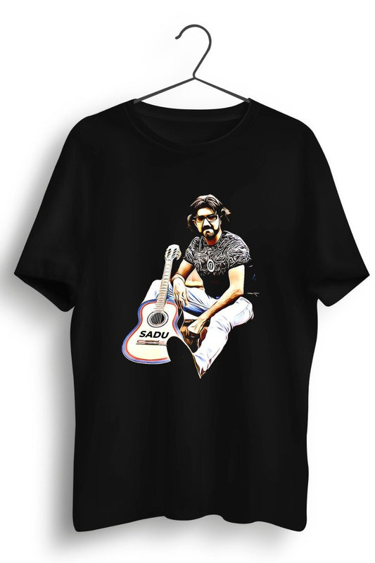 Sadu Guitar Graphic Printed Black Tshirt