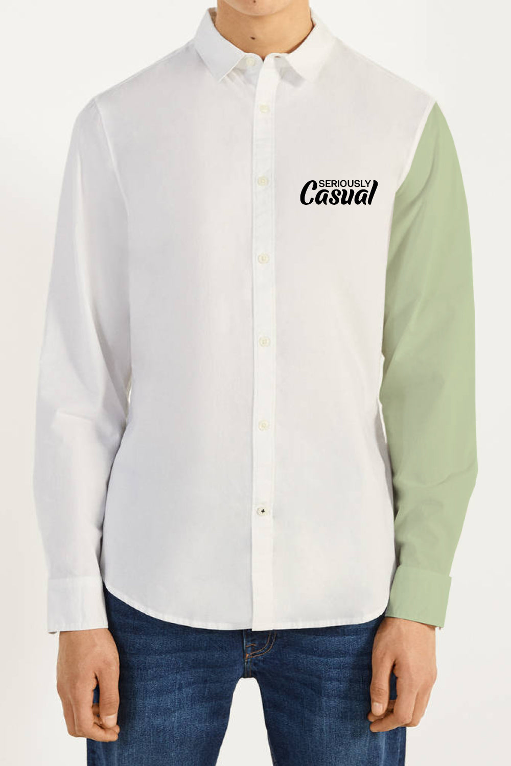 Seriously Casual White and Green Full Sleeve Shirt