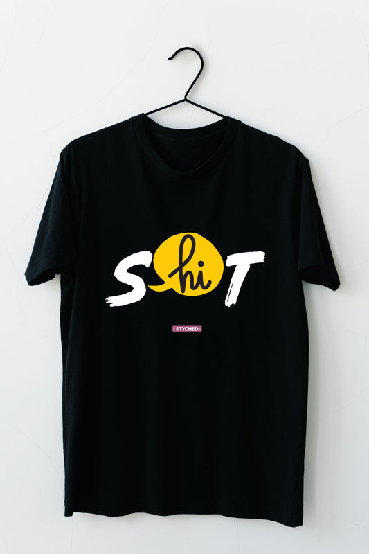 S Says Hi to T in the Alphabet Series - Quirky Graphic T-Shirt Black Color