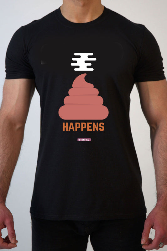 Shit Happens - Quirky Graphic T-Shirt Black Color