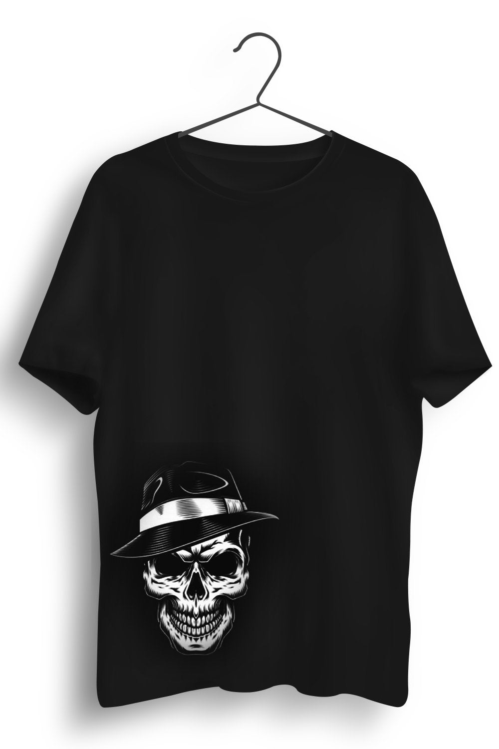 Skull Gangster Asymmetric Printed Black Tshirt
