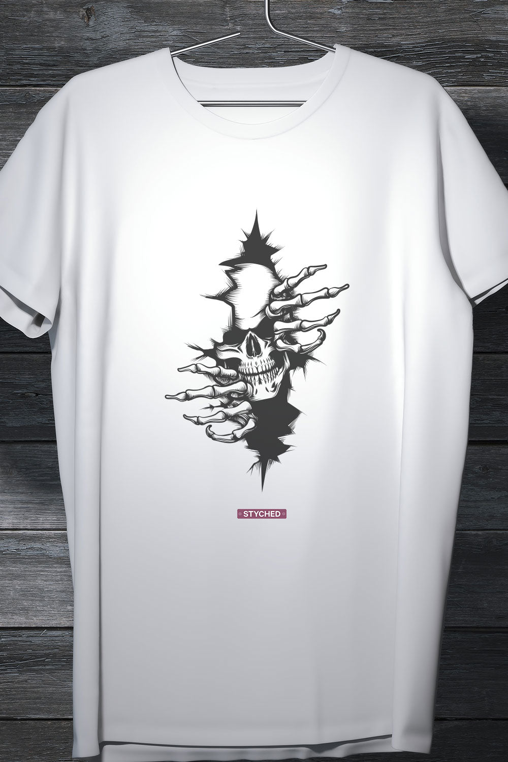 Illusion Print - Skull Tearing out White Casual Tshirt