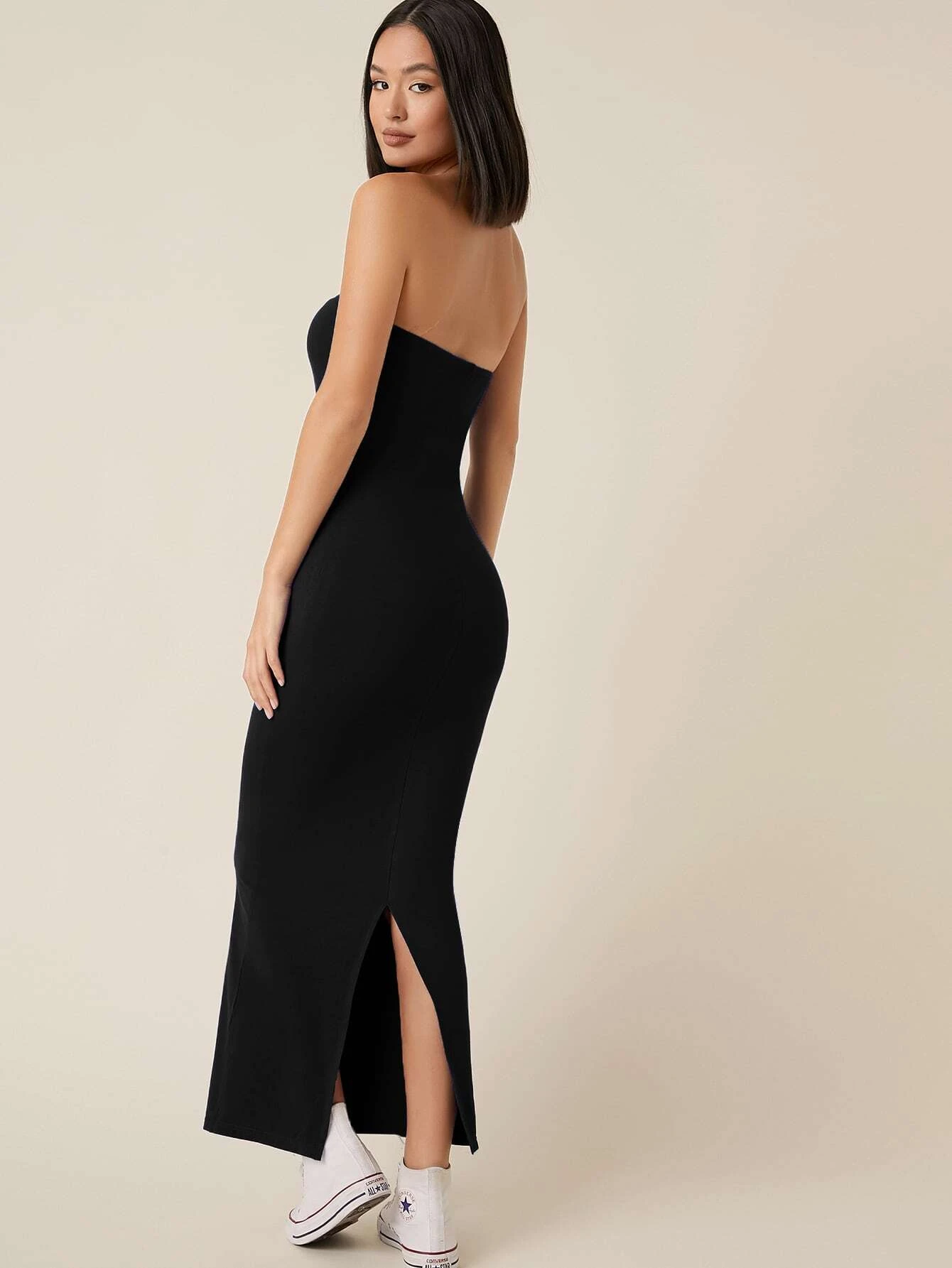 Solid Bodycon Maxi Black Dress – Styched Fashion
