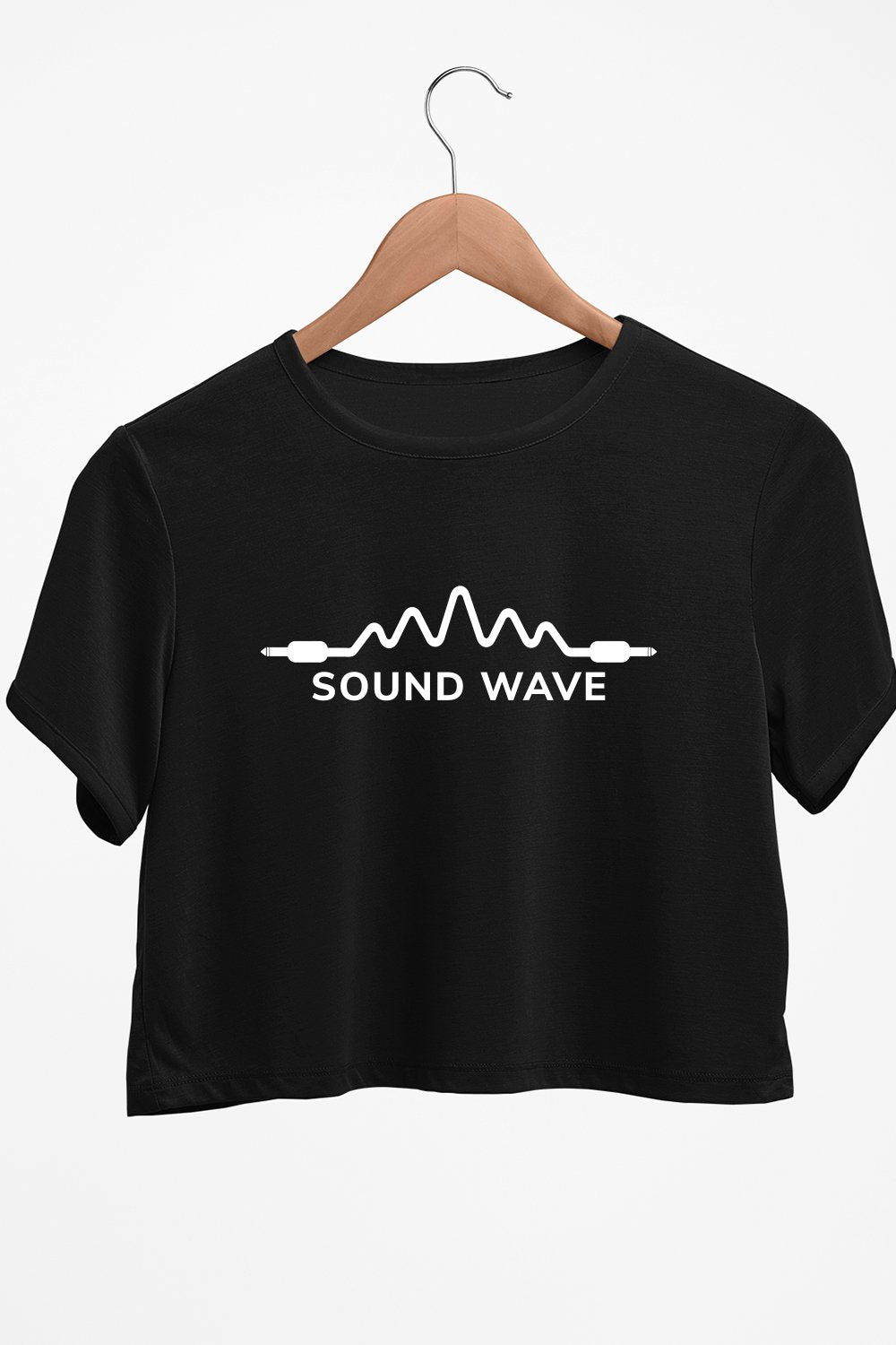 Sound Wave Graphic Printed Black Crop Top
