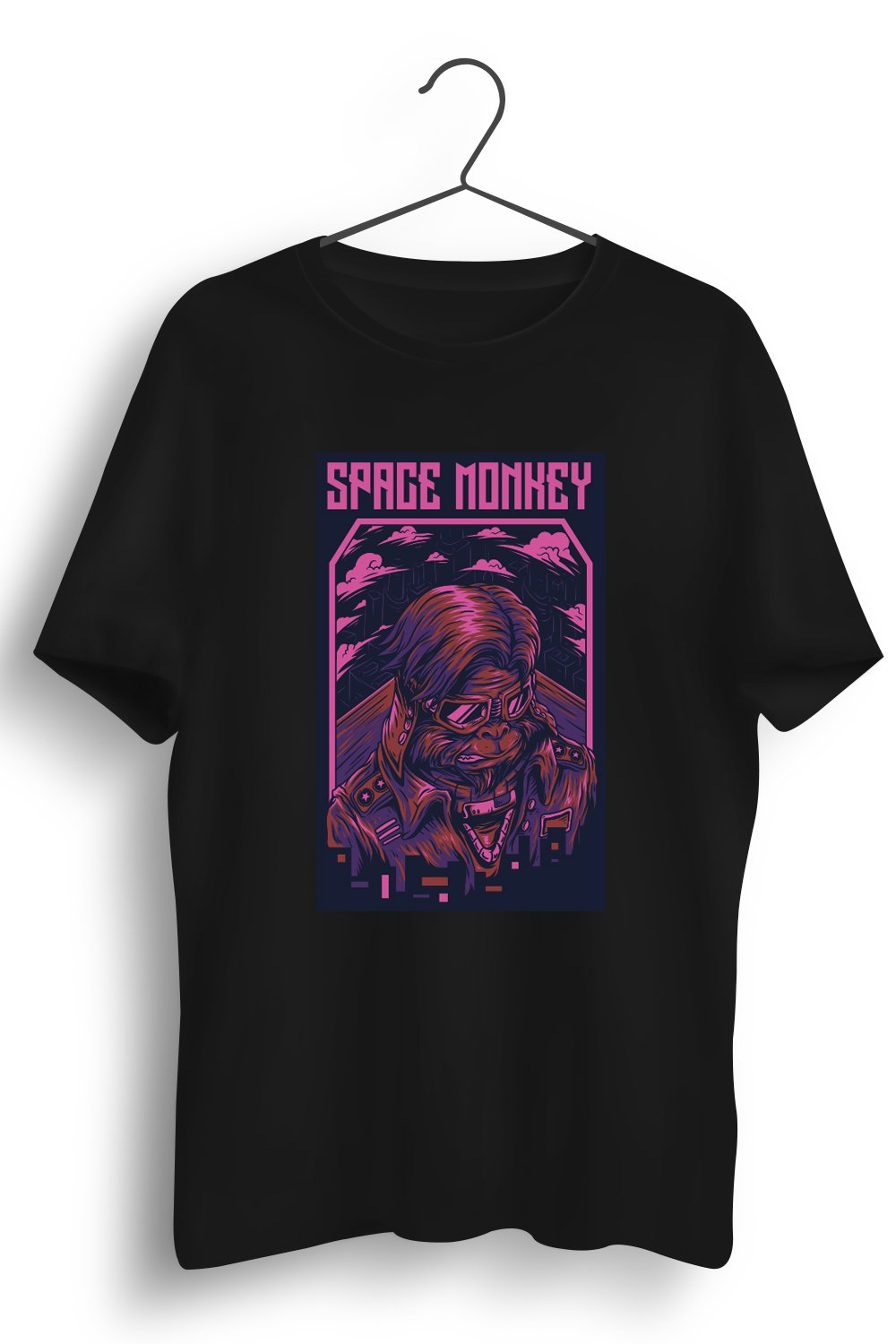 Space Monkey Graphic Printed Black Tshirt