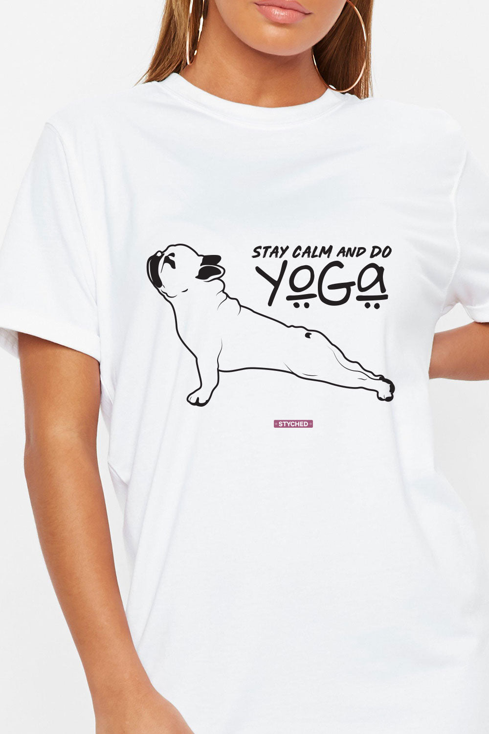 Stay Calm and Do Yoga - Quirky Graphic T-Shirt White Color