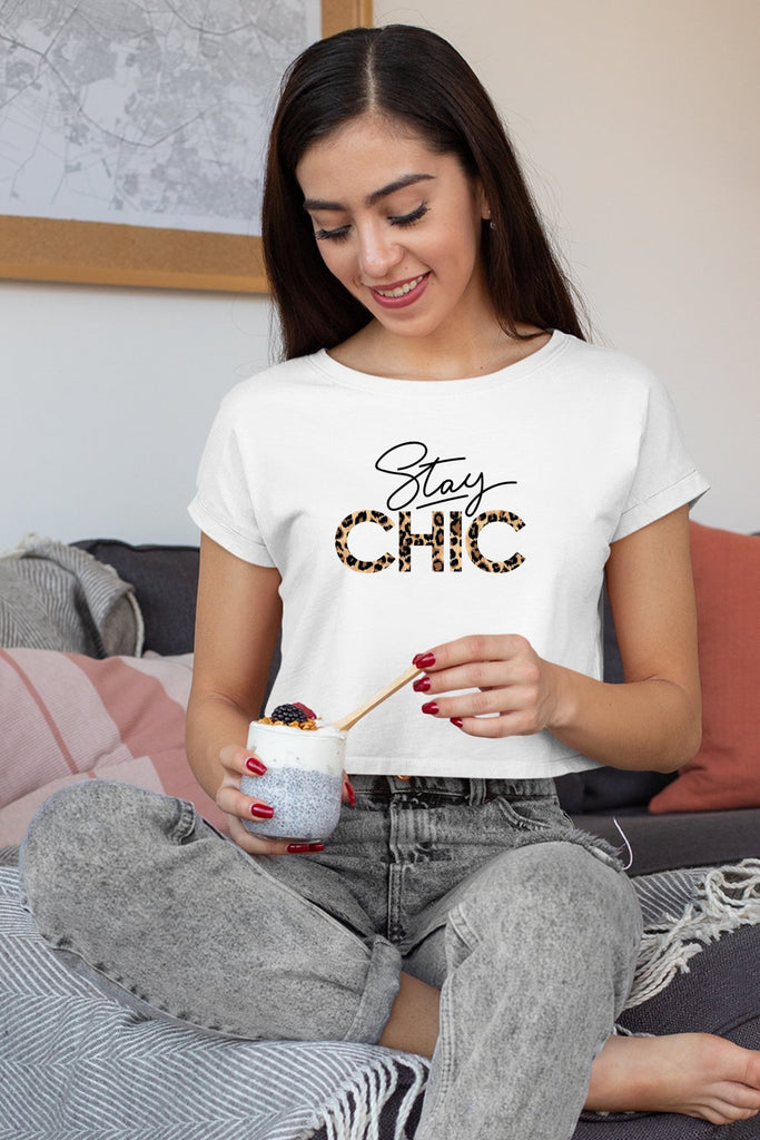 Stay Chic Graphic Printed White Crop Top