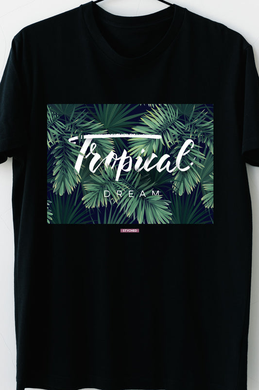 Tropical Dream - Nature inspired Block graphic printed casual tee Black