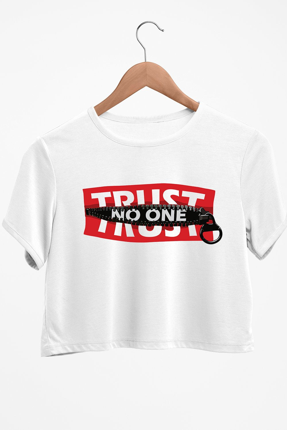Trust No One Graphic Printed White Crop Top