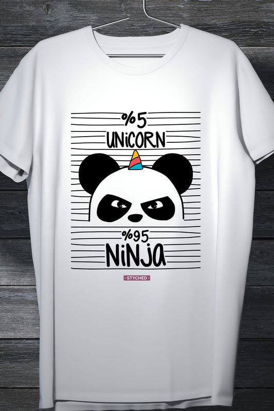 5% Unicorn 95% Ninja - Cool Graphic T-Shirt White