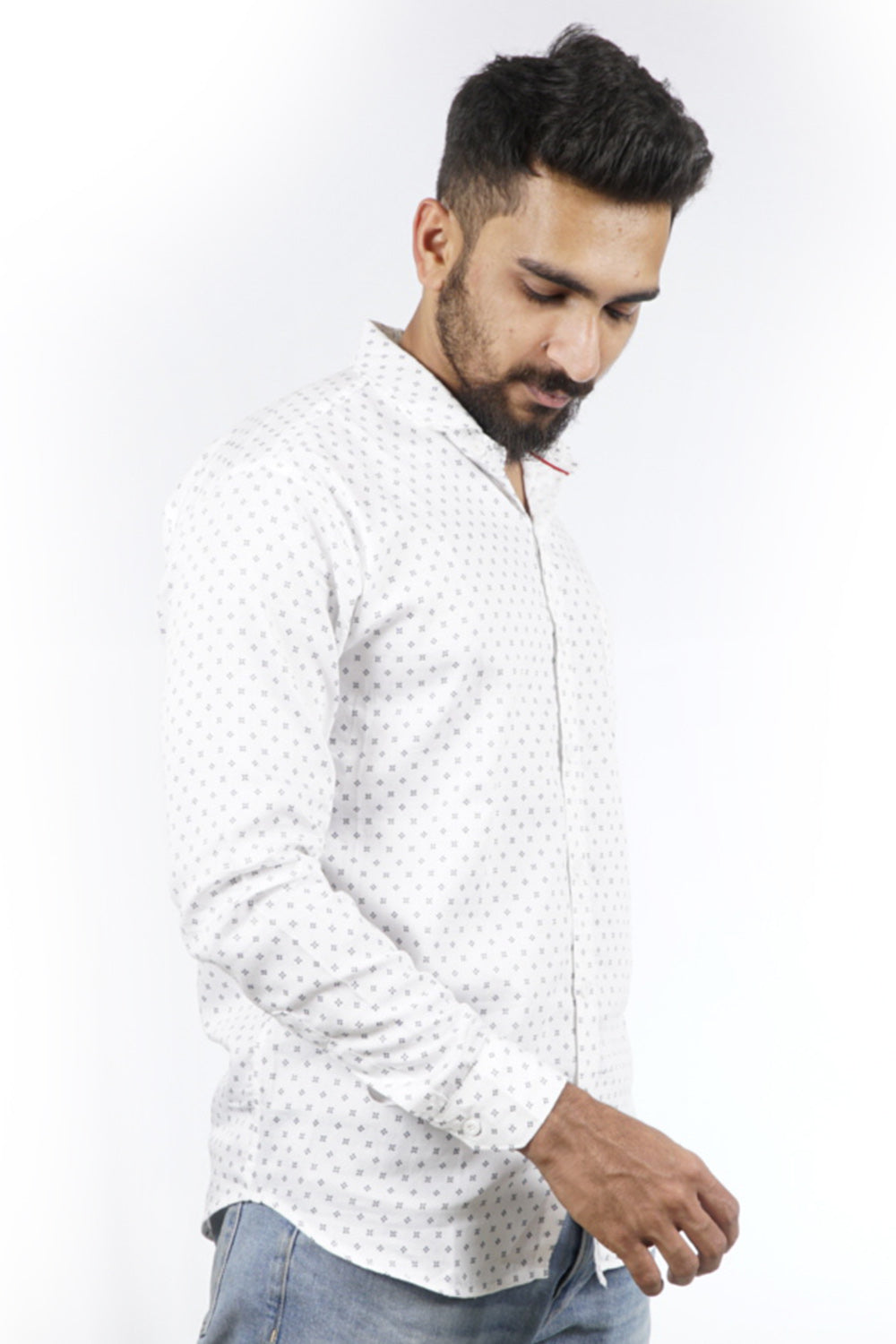 Ditsy Print White Slim Fit Shirt