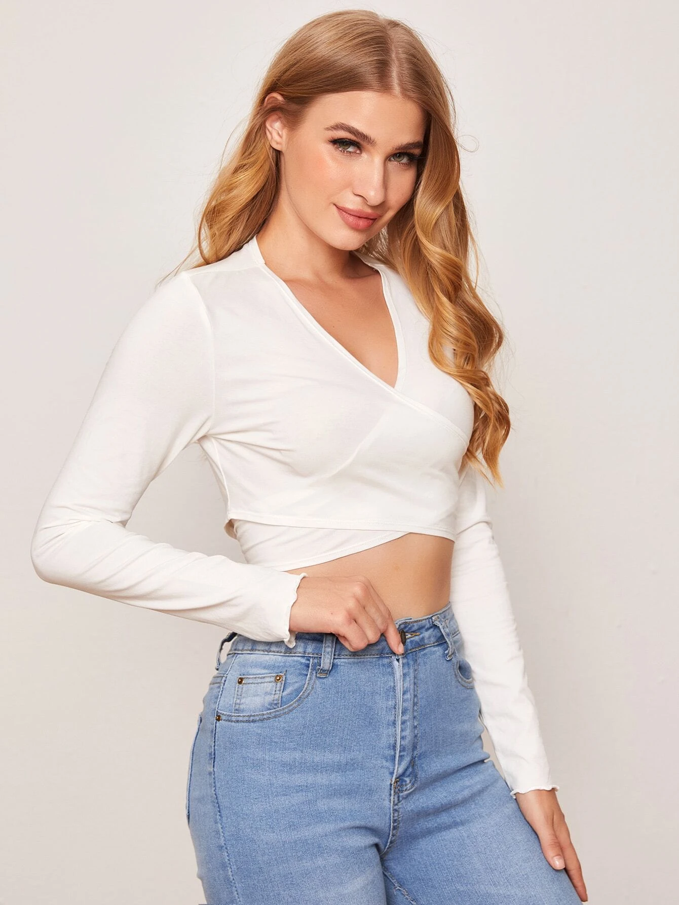 Wrap Front Crop Top White