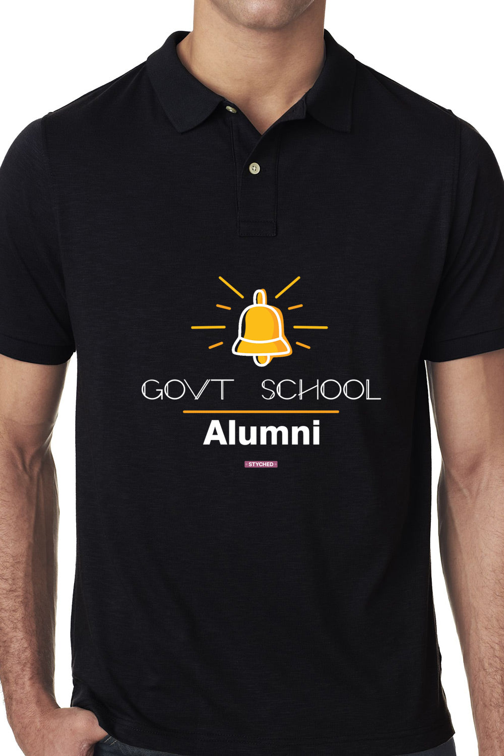 Save Govt. Schools Movement Tee - Styched in India Graphic Polo T-Shirt Black Color
