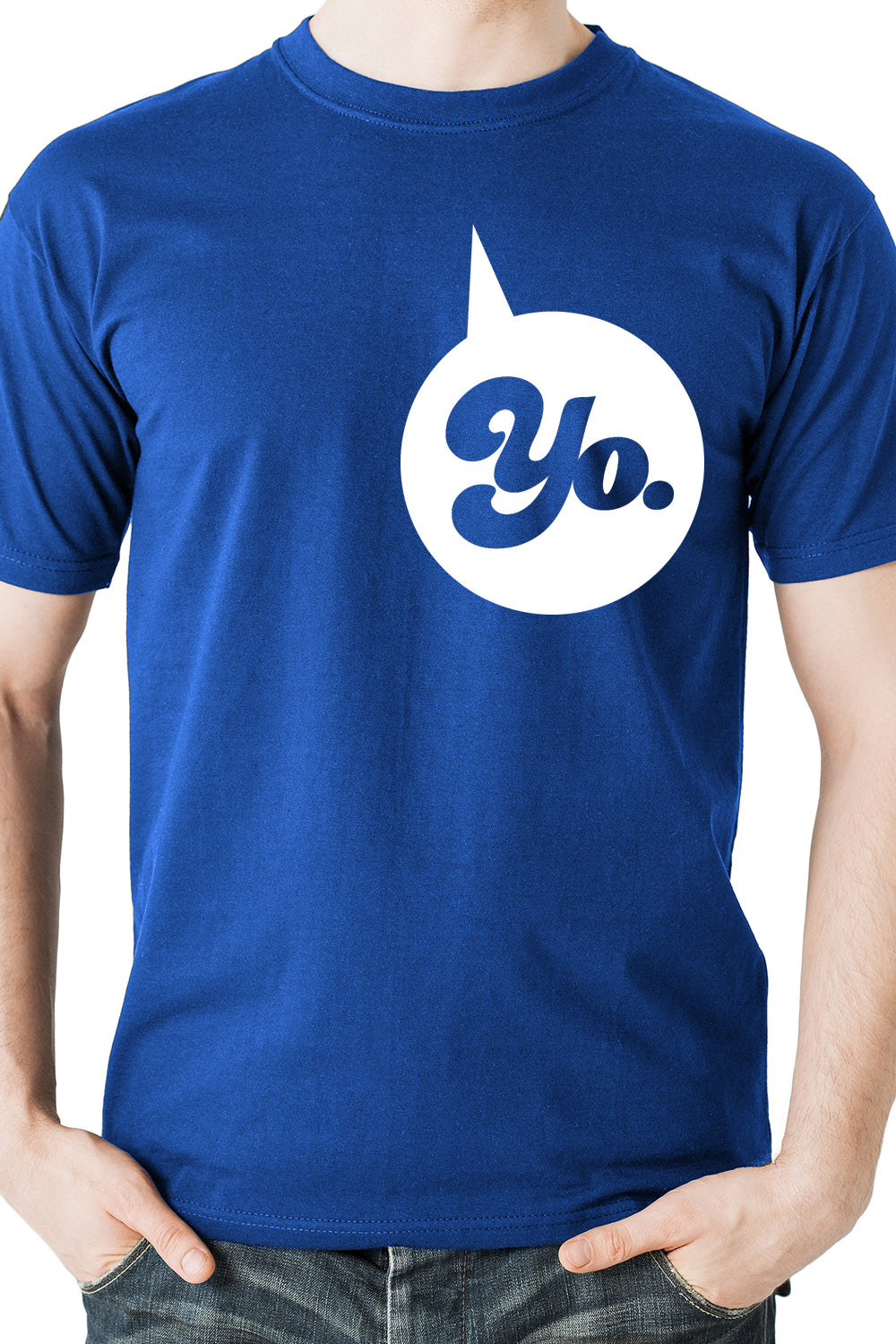 Yo! Message Bubble Printed towards one side of the chest - Blue Printed Casual T-Shirt